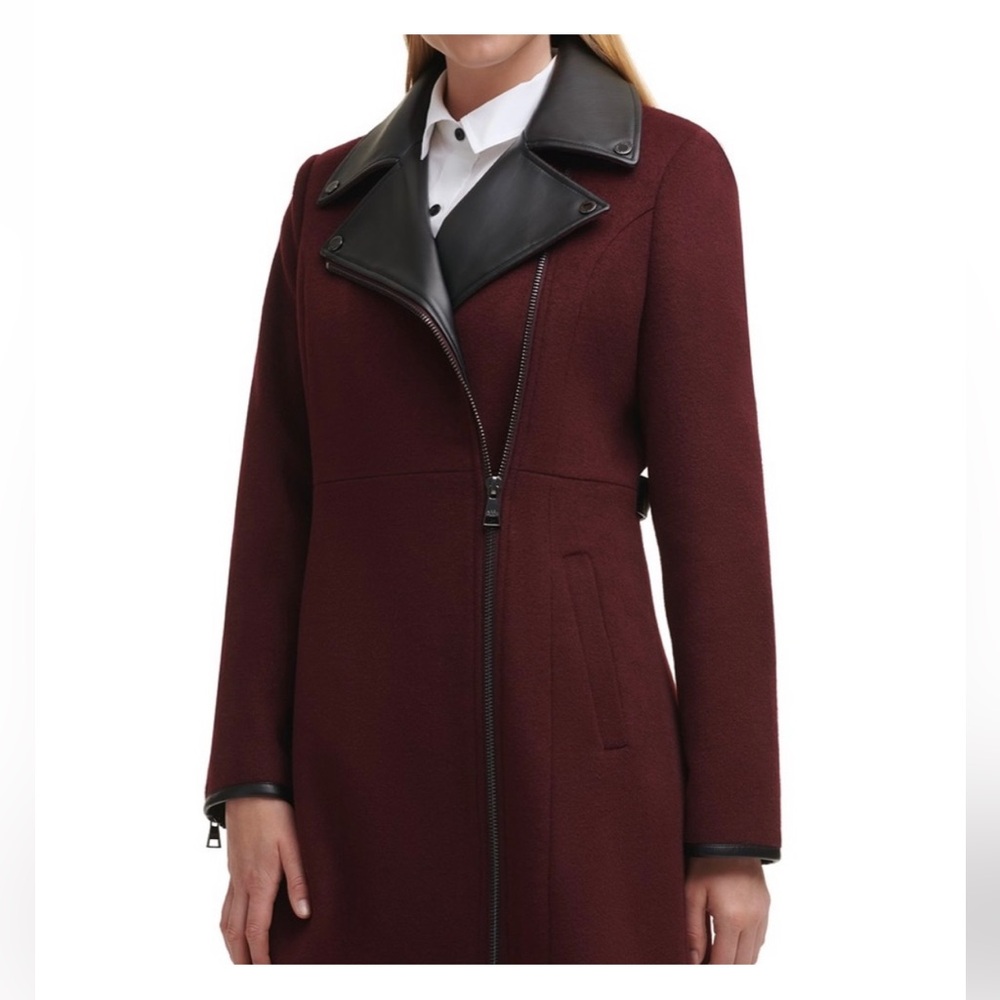 Karl Lagerfeld maroon Trench Coat‎ with Black Trim size XL